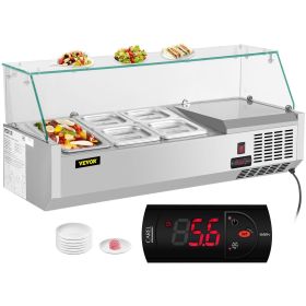 VEVOR Refrigerated Condiment Prep Station, 40-Inch, 7.8Qt Sandwich Prep Table w/ 1 1/3 Pan & 4 1/6 Pans
